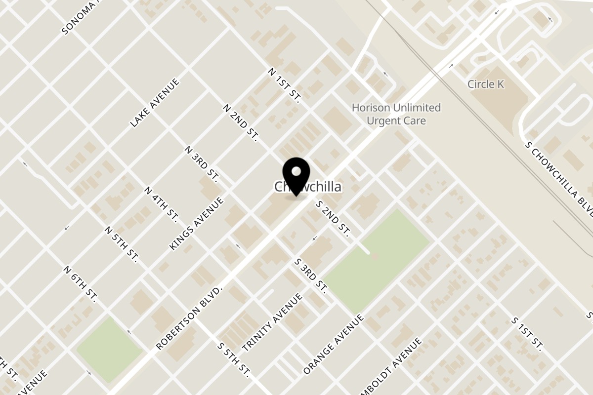 Map showing the location of Corsaro's Family Pizza on 206 Robertson Blvd in Chowchilla
